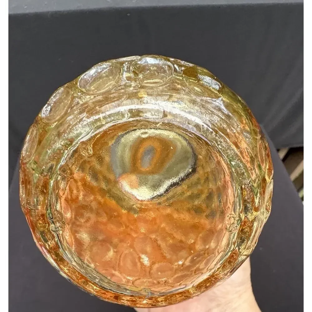 Vtg OLD FORESTER Whiskey Glass Decanter Marigold Iridescent 10.5 Thumbprint A77